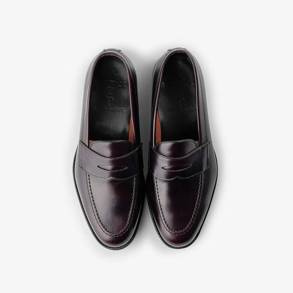 Berwick 5138 Penny Loafer in Rois Cordovan leather, top view of pair.