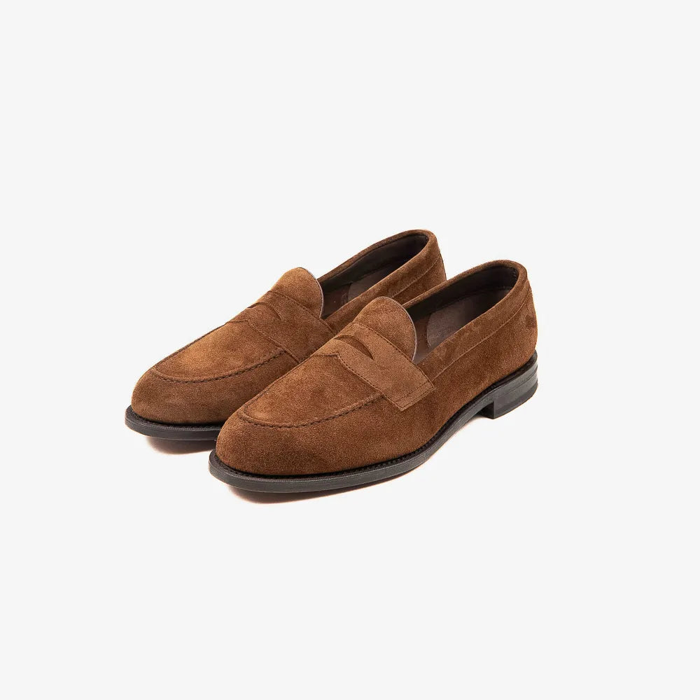 Berwick 5138 Penny Loafer in snuff suede, angled front view showing classic loafer shape.