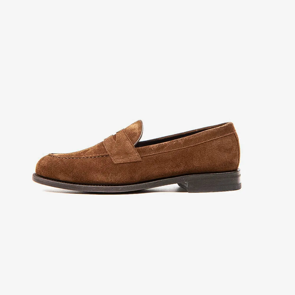 Berwick 5138 Penny Loafer in snuff suede, side profile highlighting clean lines.