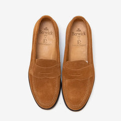 Berwick 5692 Penny Loafer in tobacco suede, top view of pair.
