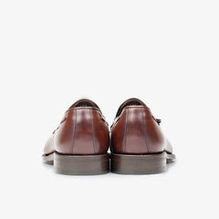 Berwick 5139 Tassel Loafer in Nomera medium brown leather, back view highlighting heel and welt.