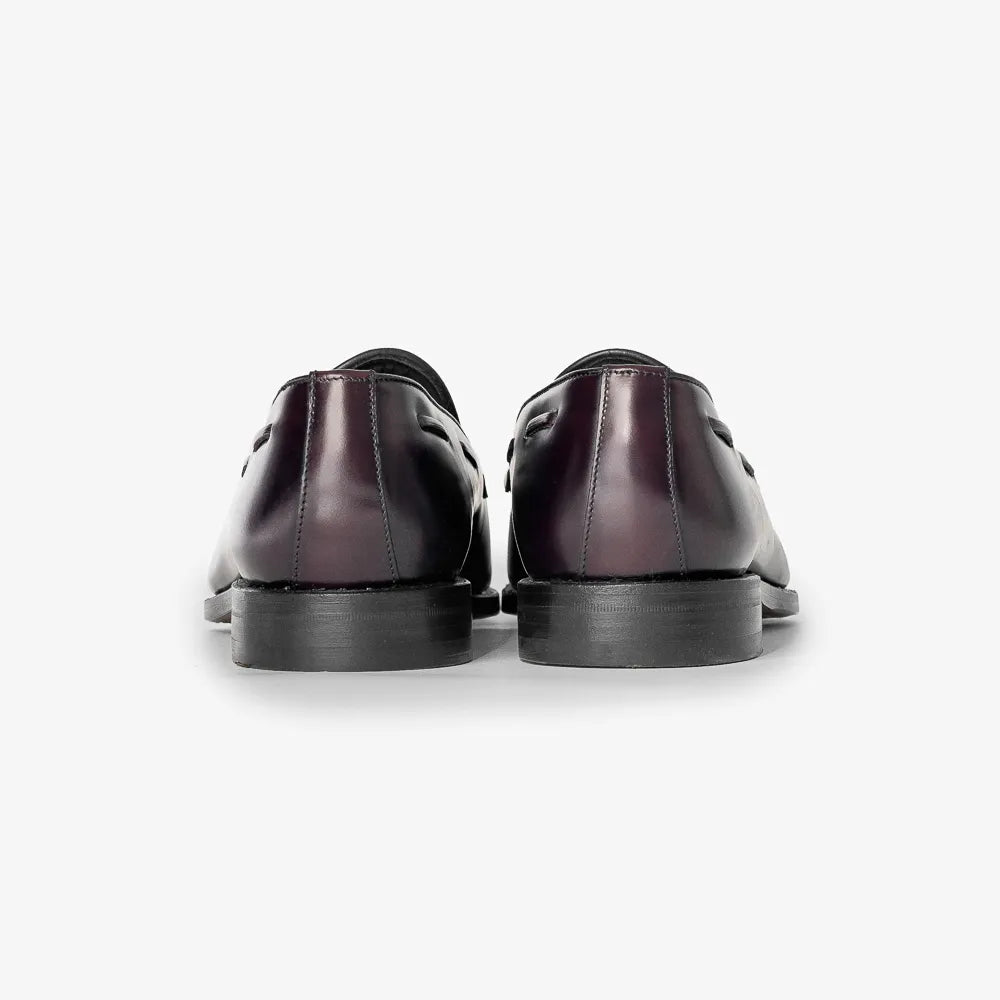 Berwick 5139 Tassel Loafer in Rois Cordovan leather, back view highlighting heel and welt.