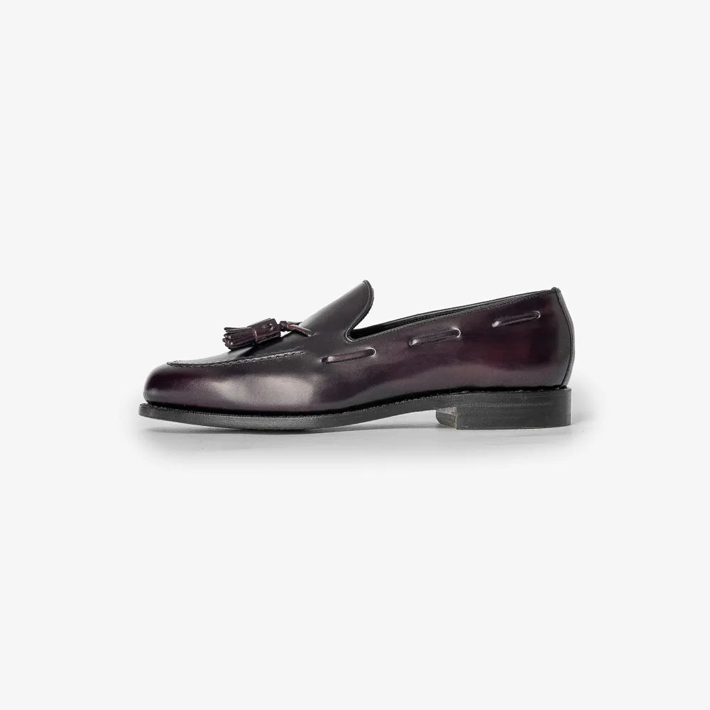 Berwick 5139 Tassel Loafer in Rois Cordovan leather, side profile showing sleek silhouette.