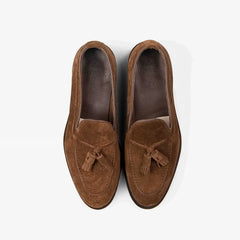 Berwick 5139 Tassel Loafer in snuff suede, top view of pair with tassels visible.