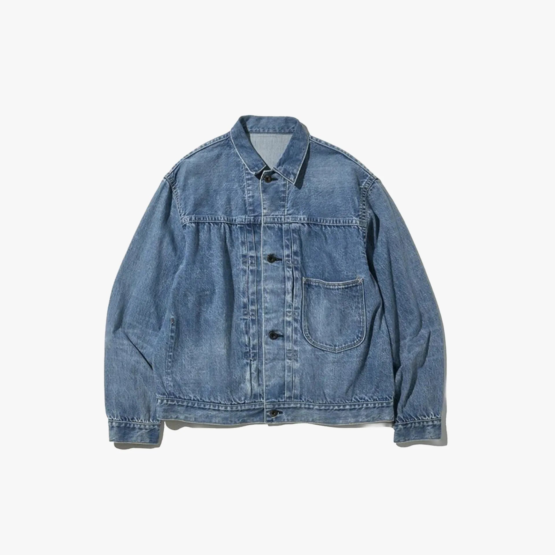 Front view of the Brú Na Bóinne Peter denim jacket AG featuring a clean silhouette and classic denim construction.