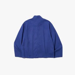Back view of the Brú Na Bóinne Sapiens cloth jacket in blue showing the relaxed structure and minimal detailing.