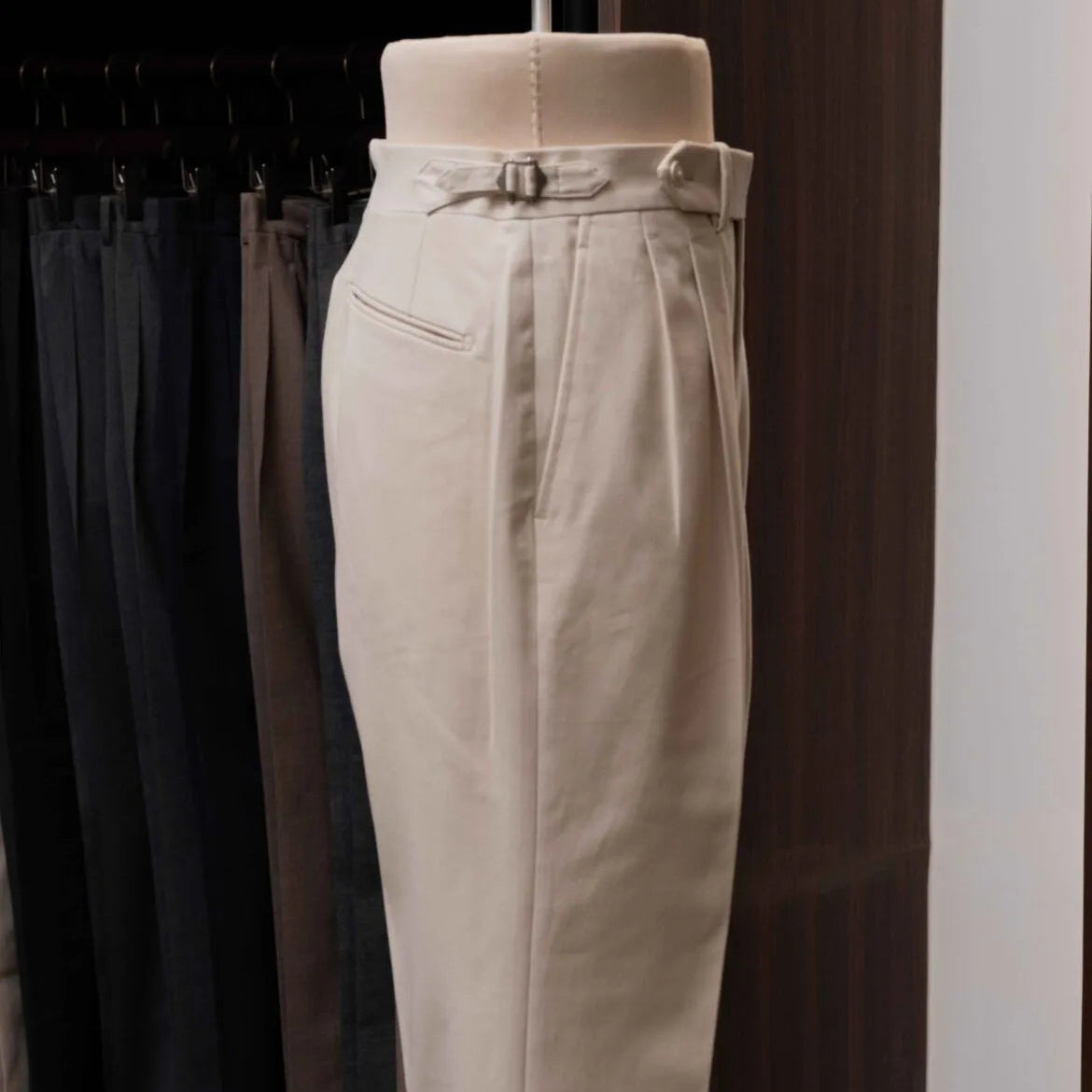 Side view of the Calsa Nagasaki Trousers Cotton Beige