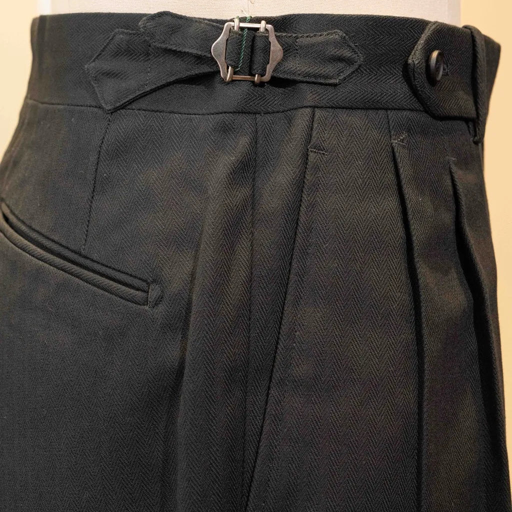 Waistband and waist detail of the Calsa Nagasaki Trousers Cotton Herringbone Black