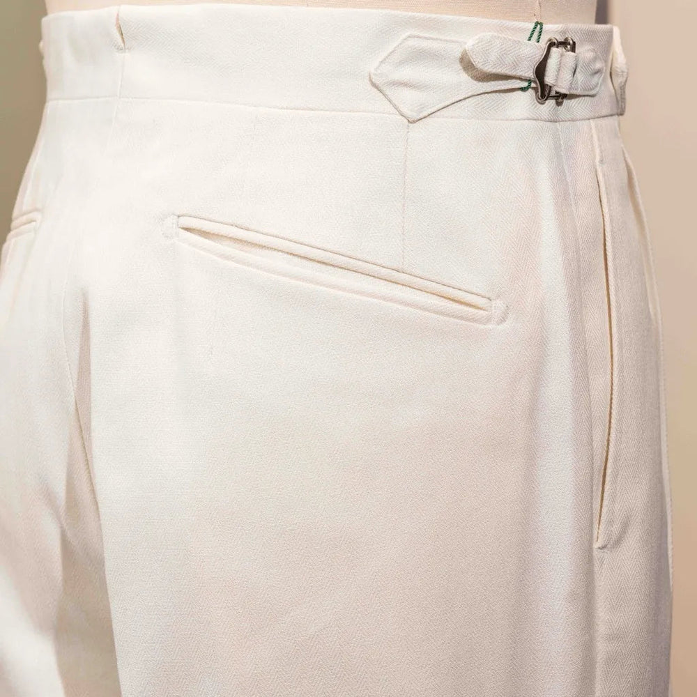 Calsa Nagasaki Trousers Cotton Herringbone Ecru back view