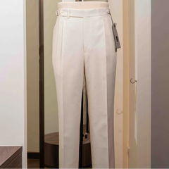 Calsa Nagasaki Trousers Cotton Herringbone Ecru front view