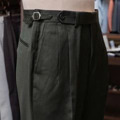 Waistband and waist detail of the Calsa Nagasaki Trousers Covert Dark Green