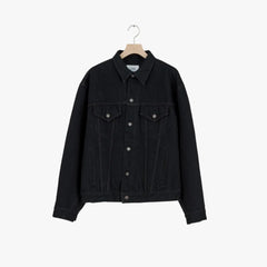 Front view of the Ciota New 4 Pockets Denim Jacket Black One Wash showing the four-pocket layout, structured silhouette, and deep black one-wash denim tone.