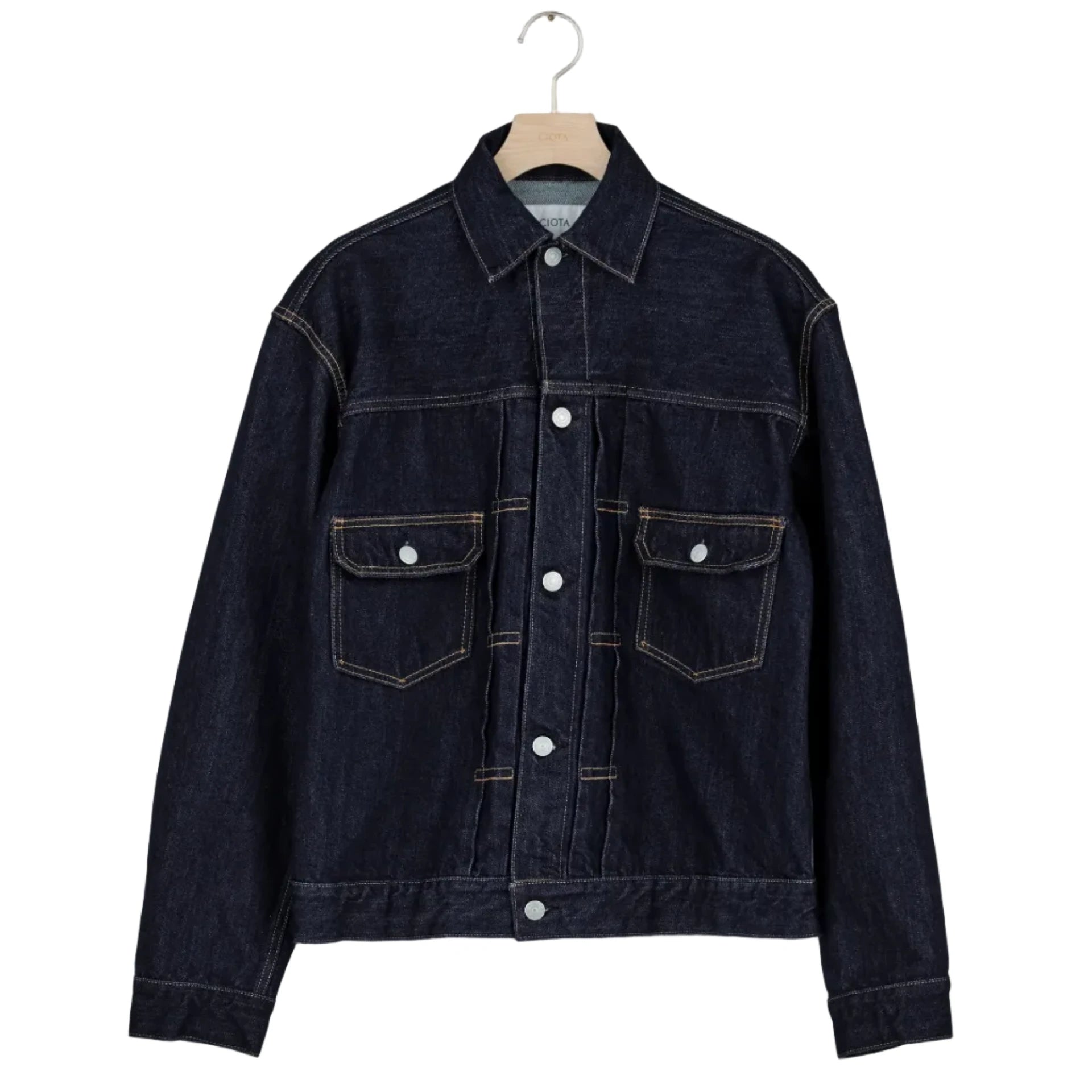 Ciota Double Pocket Denim Jacket Dark Navy One Wash Front View