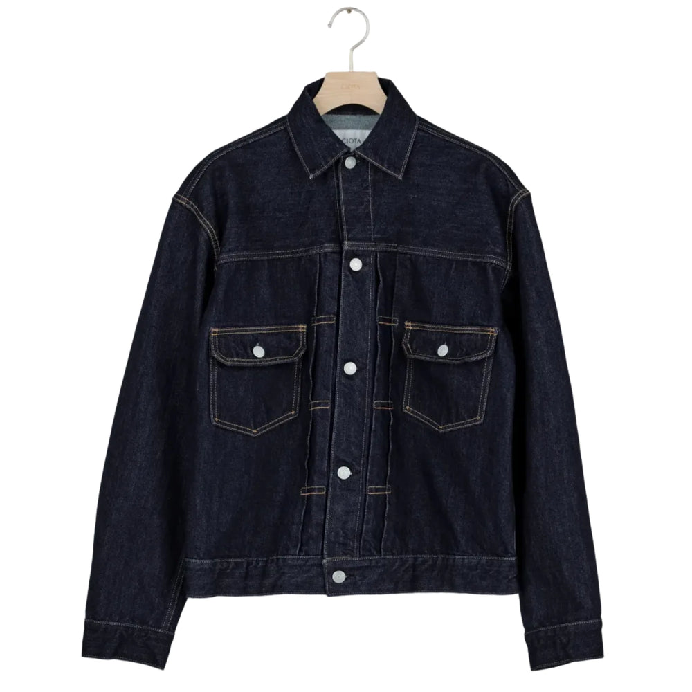 Ciota Double Pocket Denim Jacket Dark Navy One Wash Front View