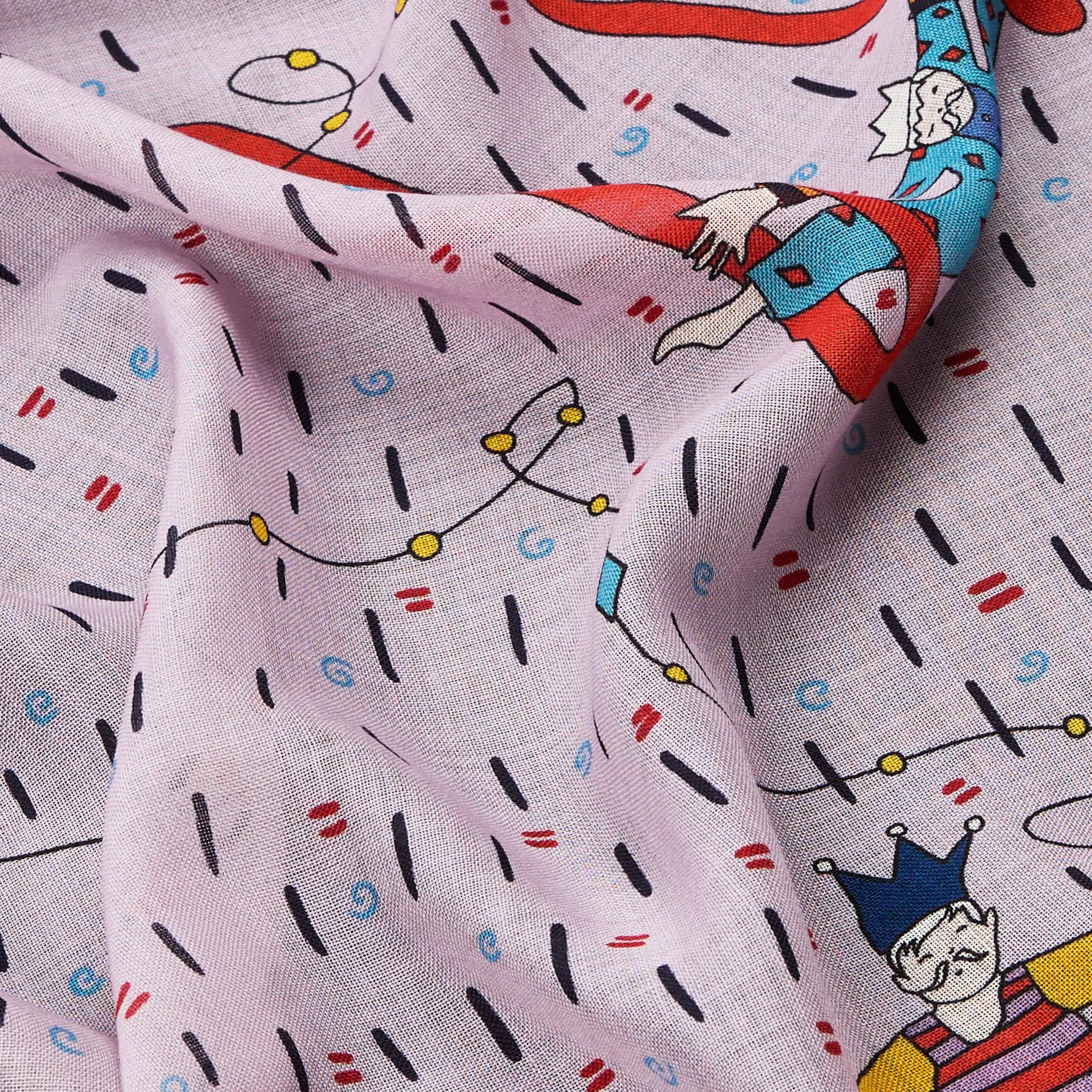 Drake’s Acrobat Print Wool-Silk Bandana Lilac Fabric Texture Detail