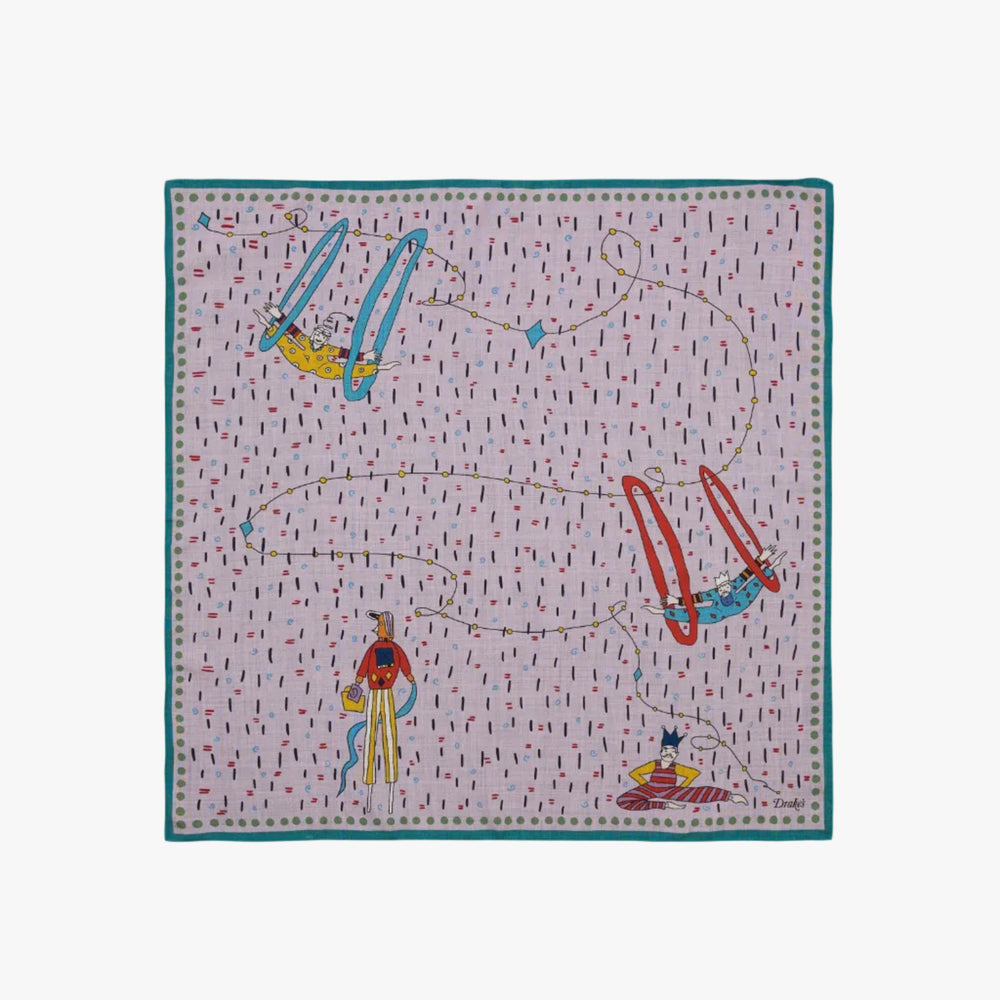 Drake’s Acrobat Print Wool-Silk Bandana Lilac Full View