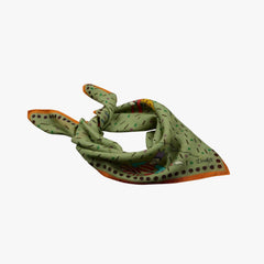 Drake’s Acrobat Print Wool-Silk Bandana Olive Border Detail