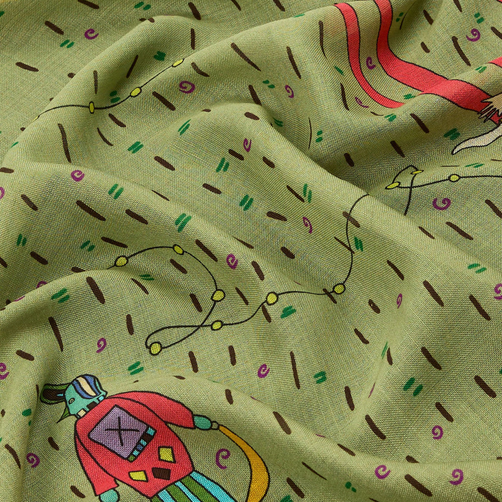 Drake’s Acrobat Print Wool-Silk Bandana Olive Fabric Texture Detail