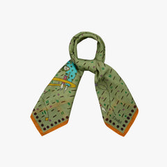 Drake’s Acrobat Print Wool-Silk Bandana Olive Print Detail