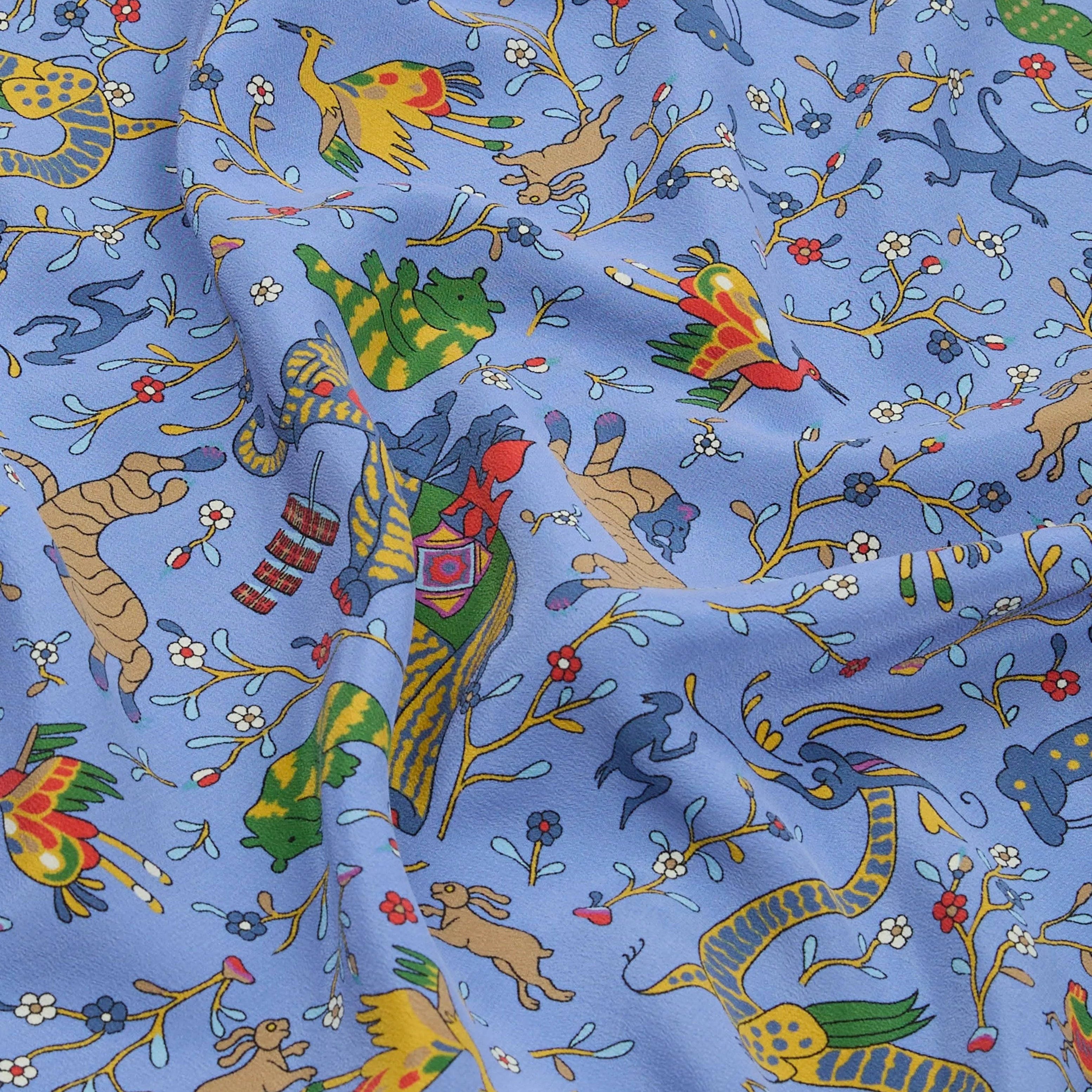 Drake’s Animals and Flowers Print Silk Bandana Blue Fabric Texture Detail