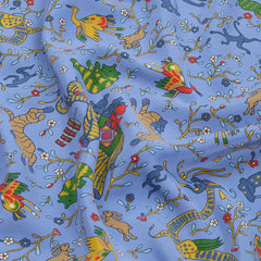 Drake’s Animals and Flowers Print Silk Bandana Blue Fabric Texture Detail