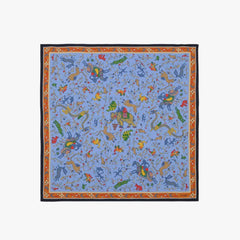 Drake’s Animals and Flowers Print Silk Bandana Blue Full View