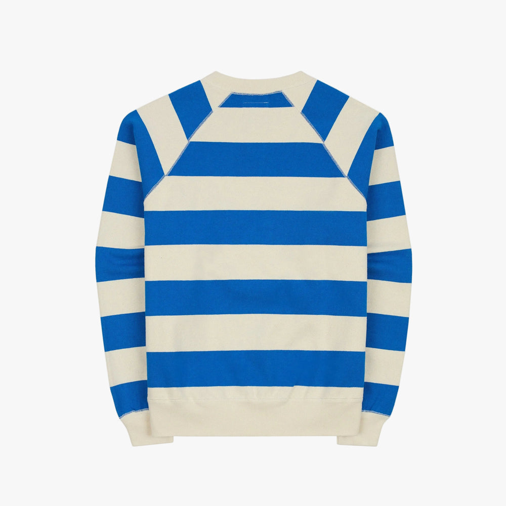 Drake’s Blue and Antique White Stripe Cotton Raglan Sweatshirt Back View
