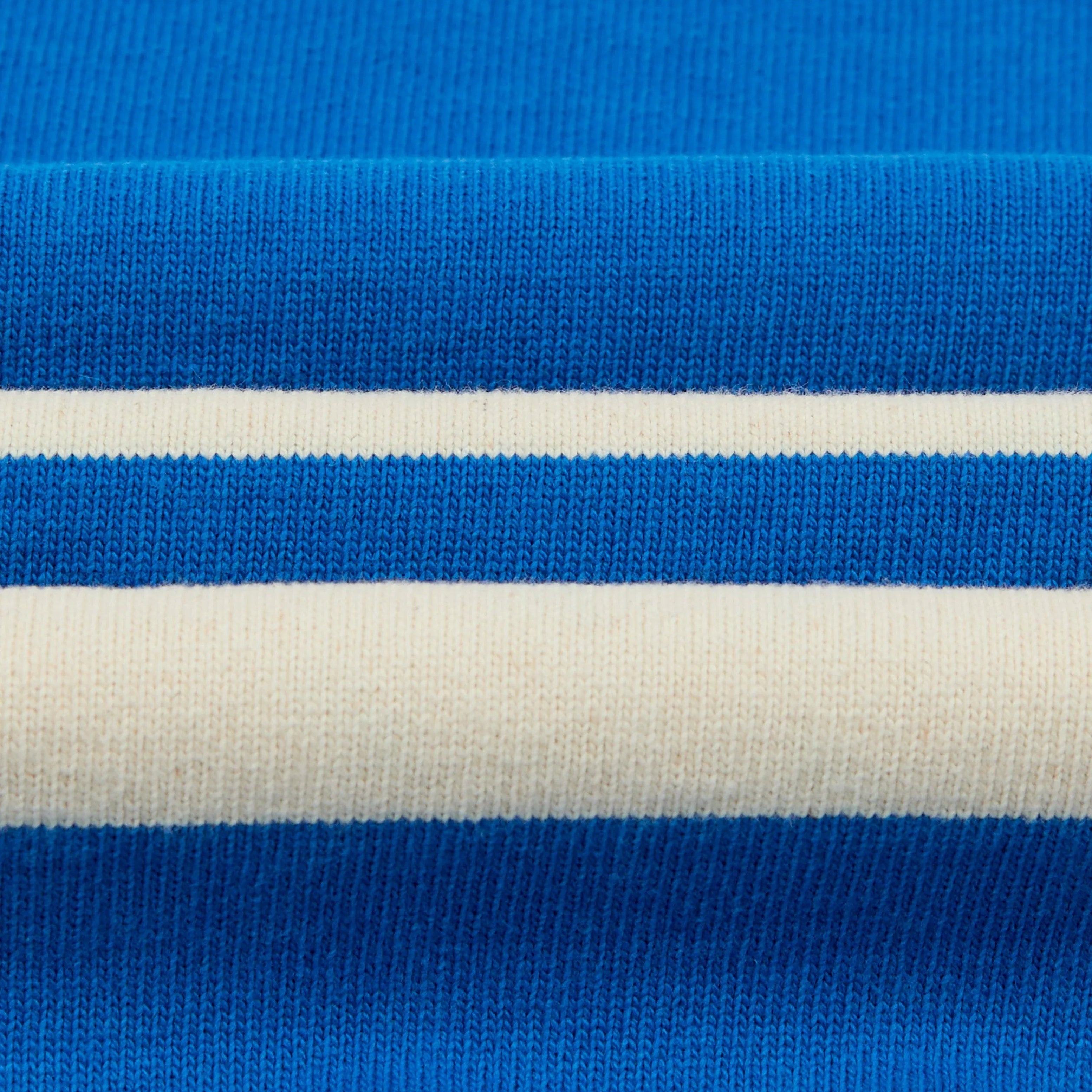 Drake’s Blue and Antique White Stripe Cotton Raglan Sweatshirt Fabric Texture Detail
