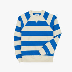 Drake’s Blue and Antique White Stripe Cotton Raglan Sweatshirt Front View
