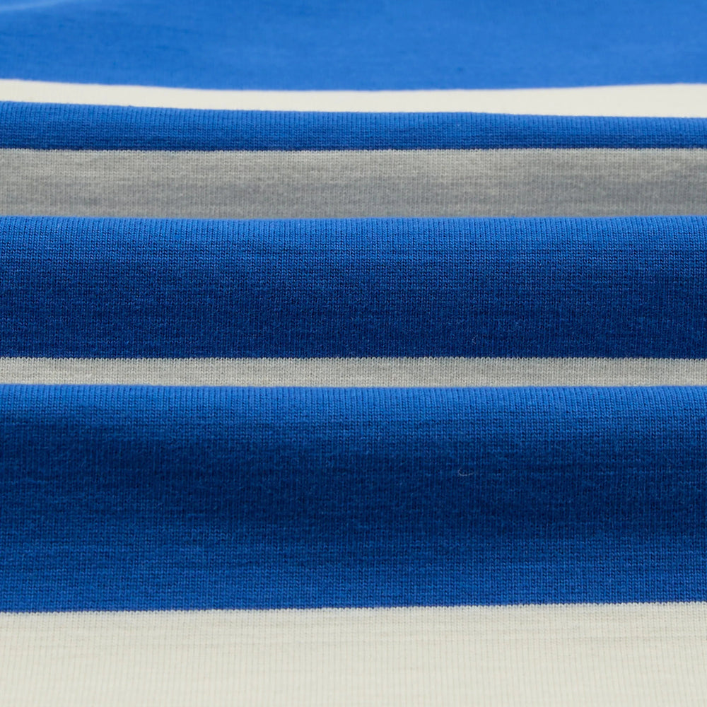 Drake’s Blue and White Stripe Raglan Sleeve Hiking T-Shirt Fabric Texture Detail