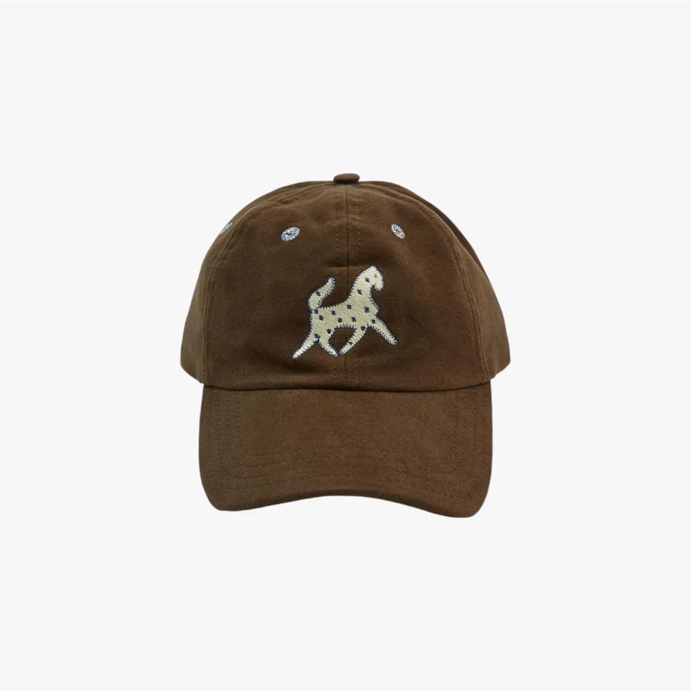 Front view of the Drake’s Brown Horse Emblem Moleskin Baseball Cap showing the embroidered horse emblem and soft brown moleskin texture.