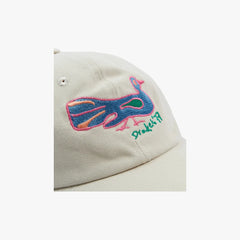 Logo view showing the cap’s profile, curved brim, and structured cotton shape.
