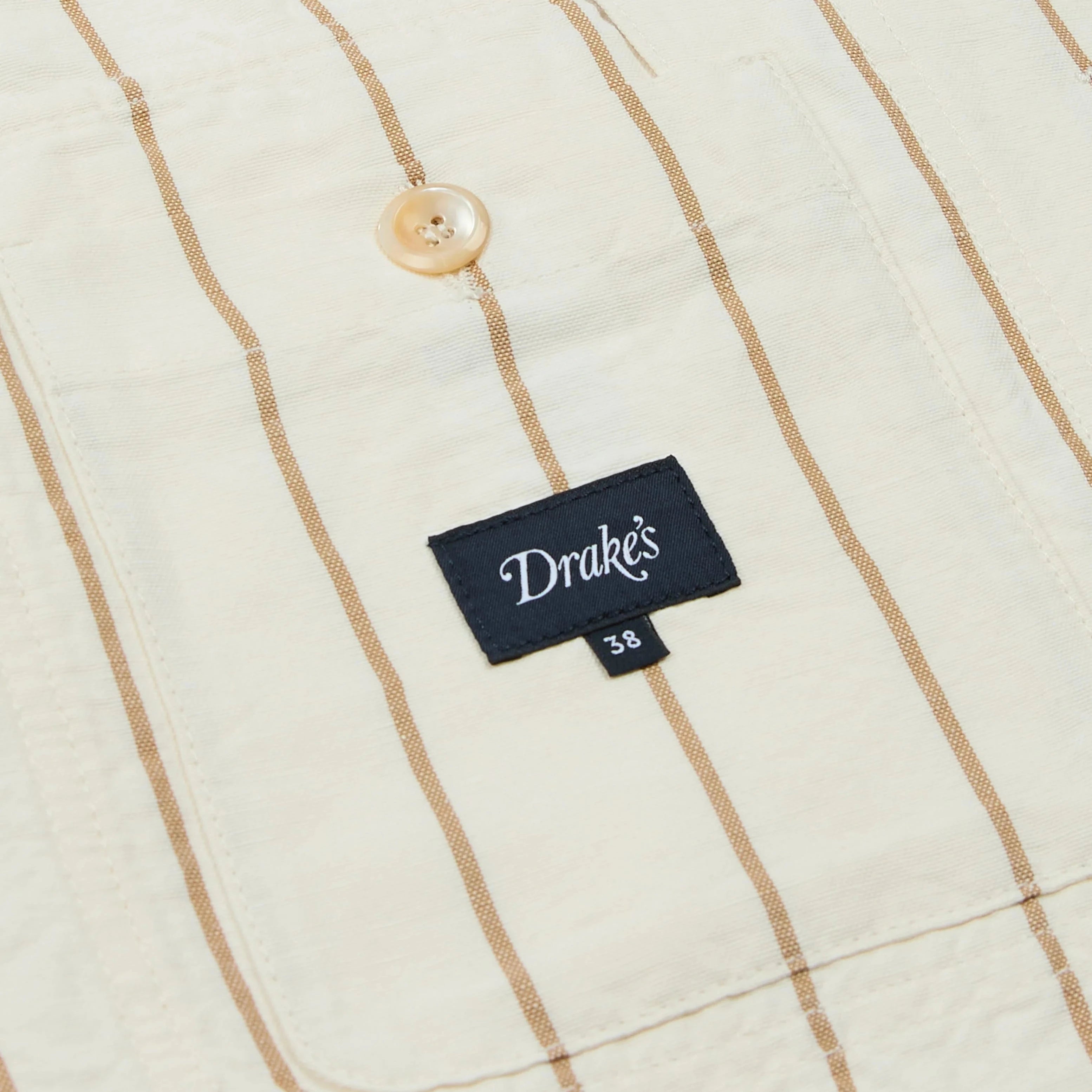 Drake’s Ecru Stripe Canapa Forestière Jacket Brand Label Detail