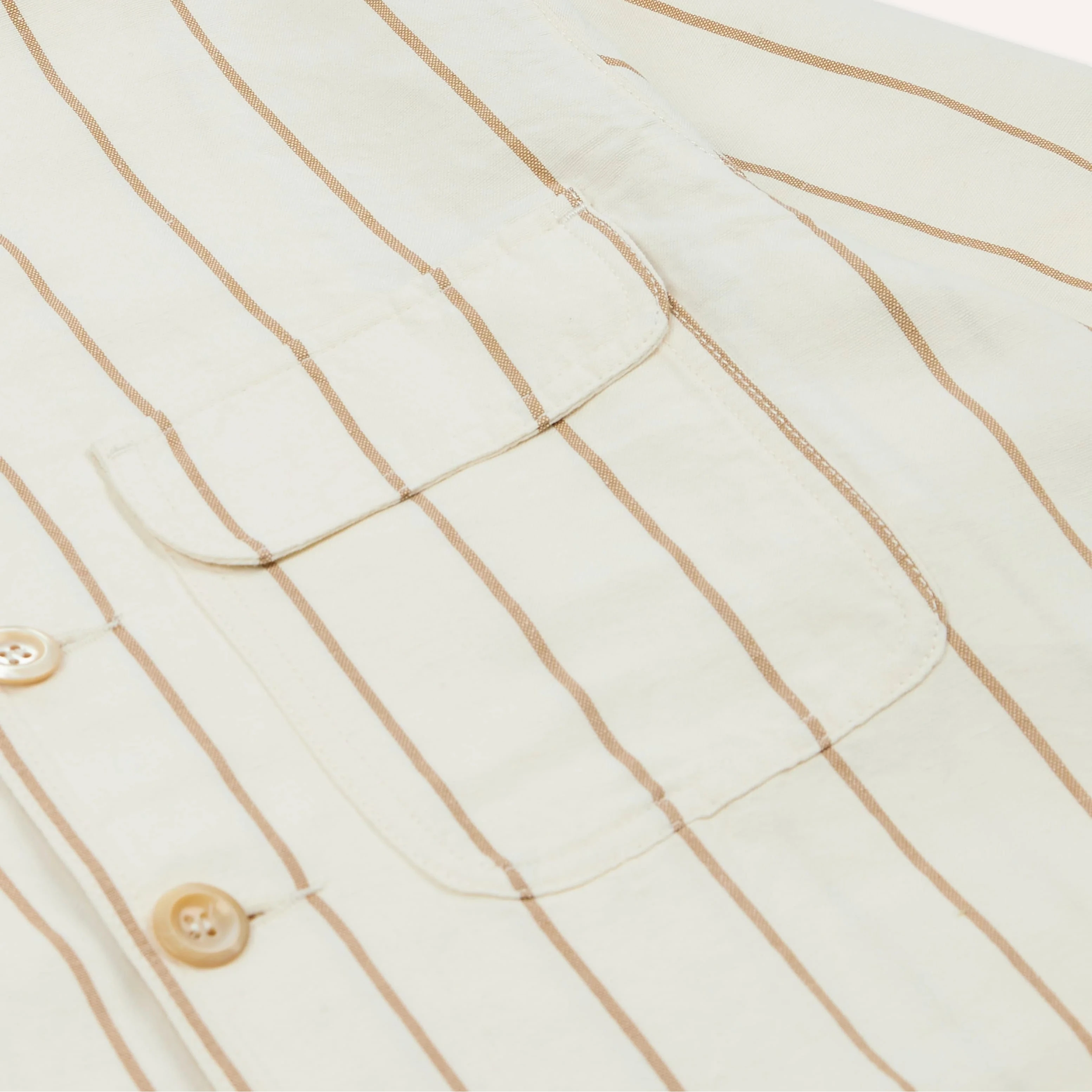 Drake’s Ecru Stripe Canapa Forestière Jacket Patch Pocket Detail