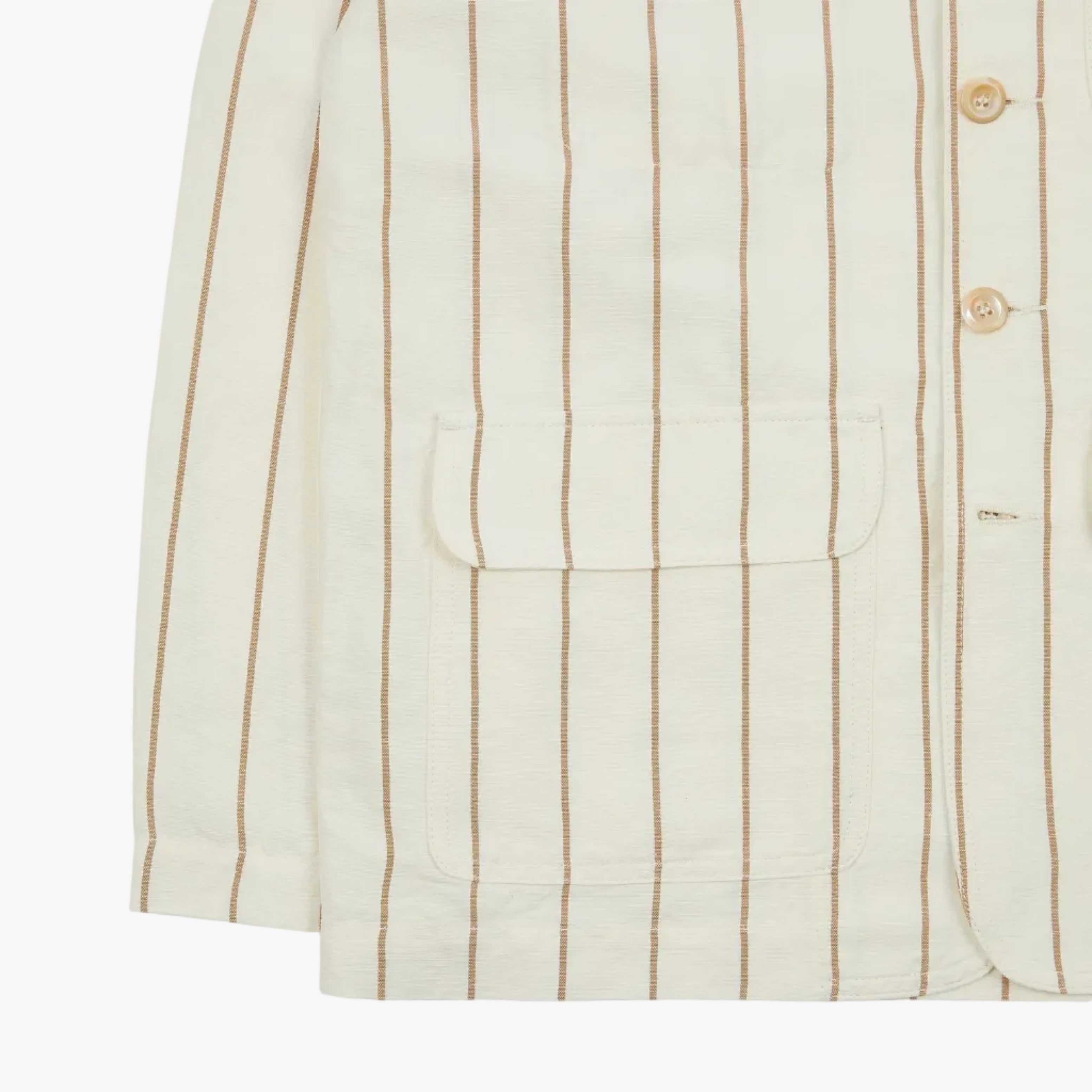 Drake’s Ecru Stripe Canapa Forestière Jacket Patch Pocket Detail1