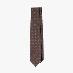 Drake’s Flower Medallion Wool Silk Tie Brown Full View