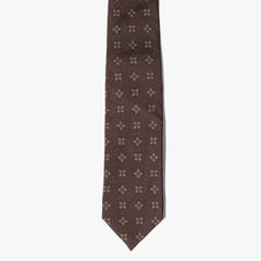 Drake’s Flower Medallion Wool Silk Tie Brown Medallion Pattern Detail