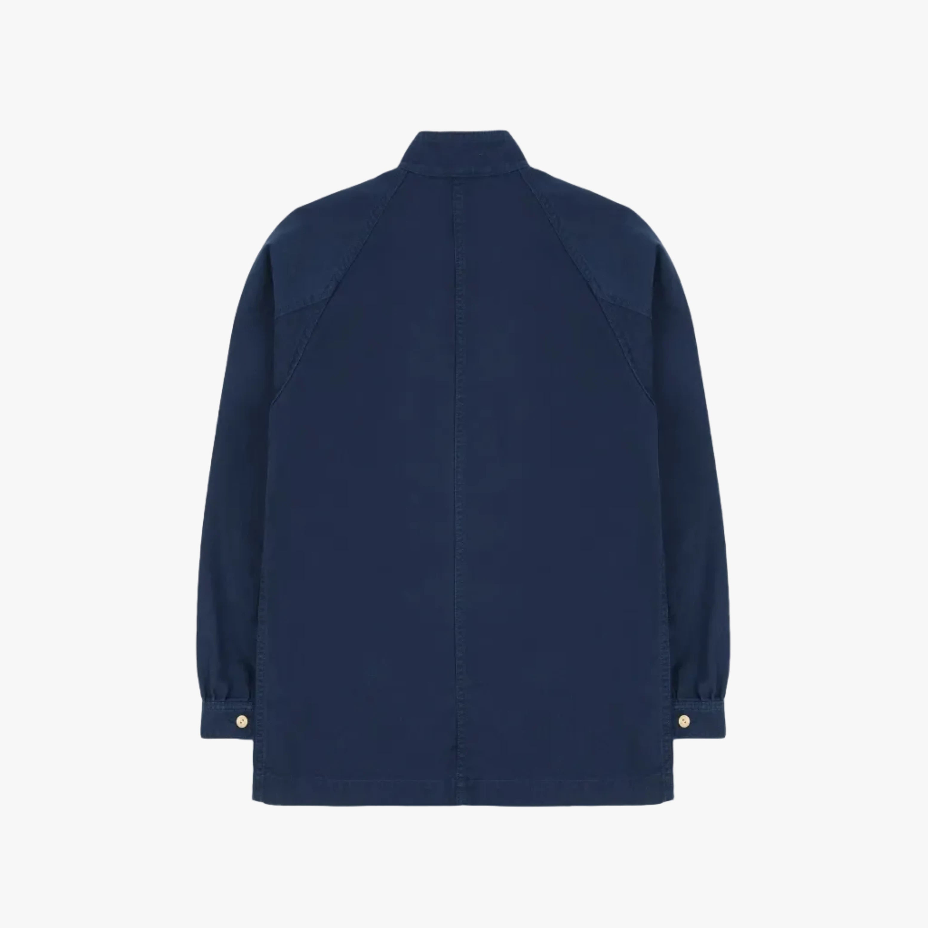 Drake’s French Blue Herringbone Cotton Artist Chore Jacket Back View