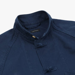 Drake’s French Blue Herringbone Cotton Artist Chore Jacket Collar Detail