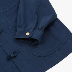 Drake’s French Blue Herringbone Cotton Artist Chore Jacket Patch Pocket Detail