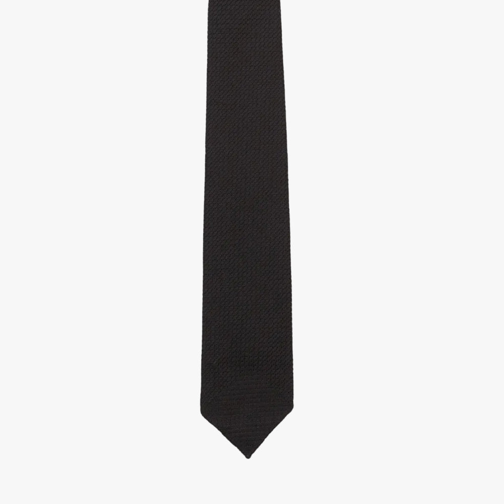 Drake’s Hand Rolled Large Knot Grenadine Tie Black Grenadine Weave Detail