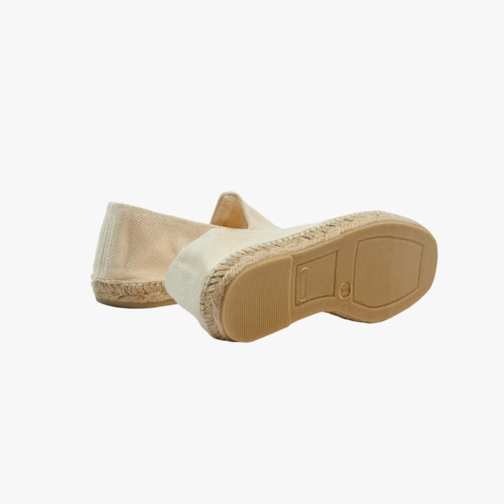 Drake’s Herringbone Cotton Espadrilles Ecru Heel Detail