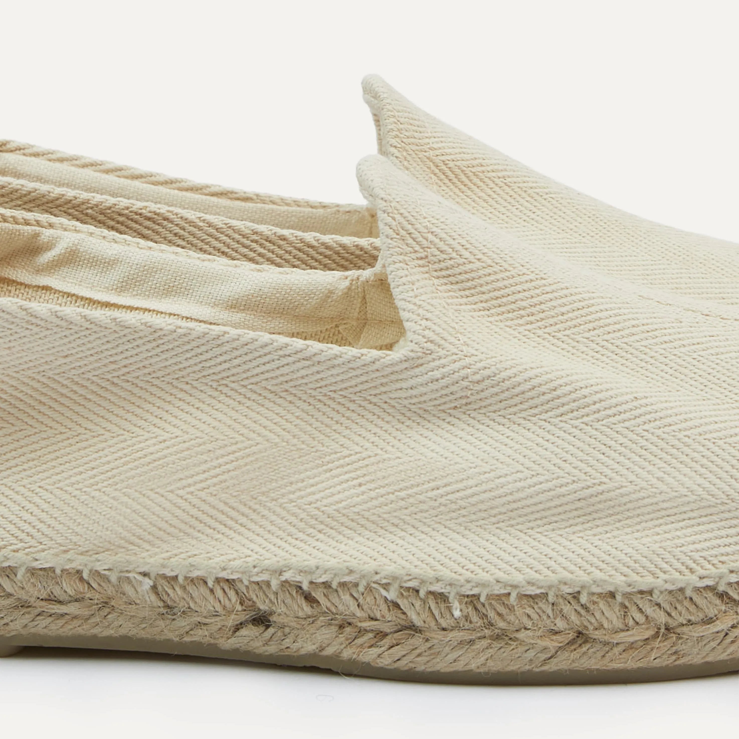 Drake’s Herringbone Cotton Espadrilles Ecru Herringbone Fabric Detail