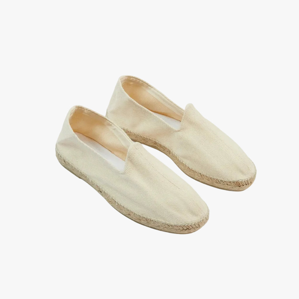 Drake’s Herringbone Cotton Espadrilles Ecru Pair View