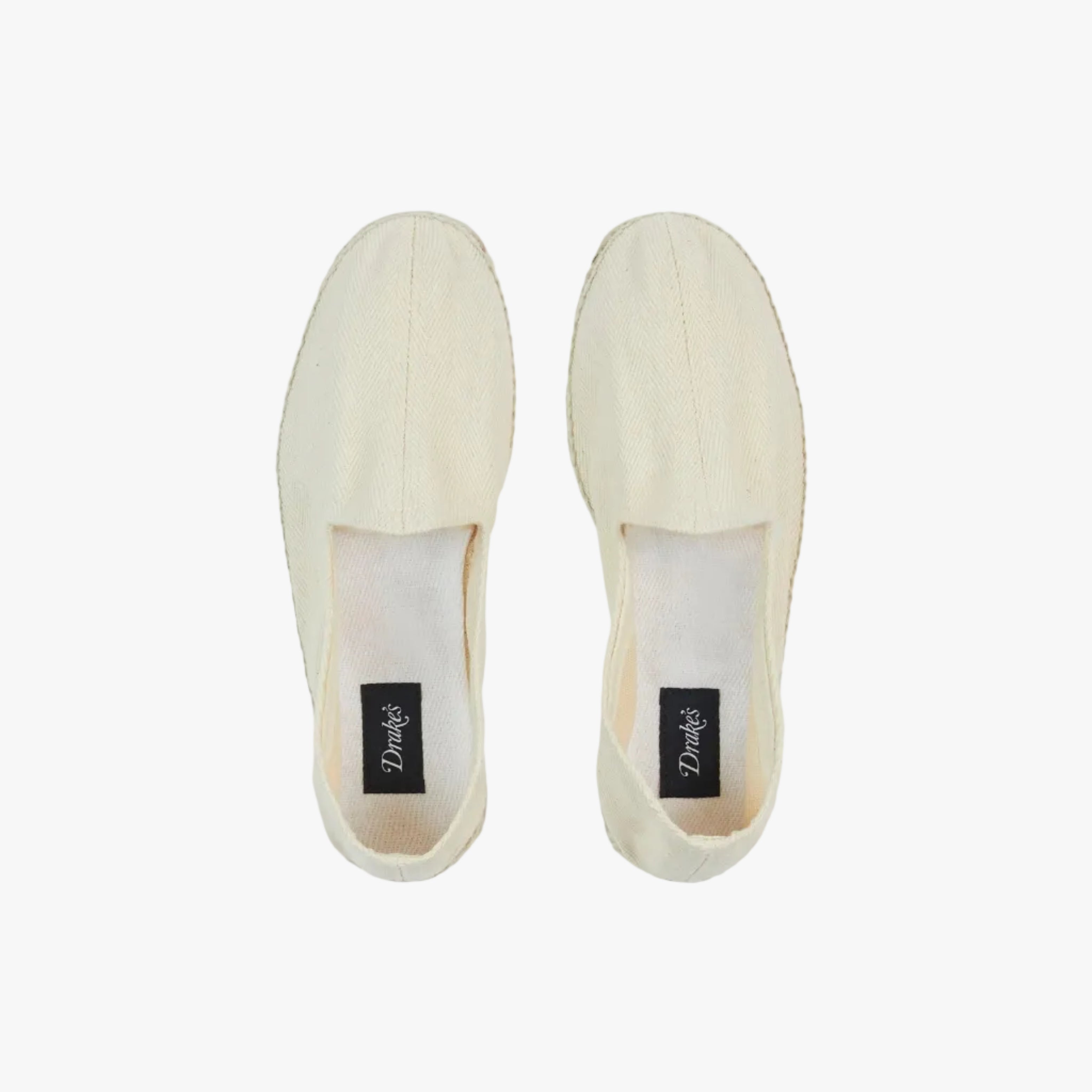 Drake’s Herringbone Cotton Espadrilles Ecru Top View