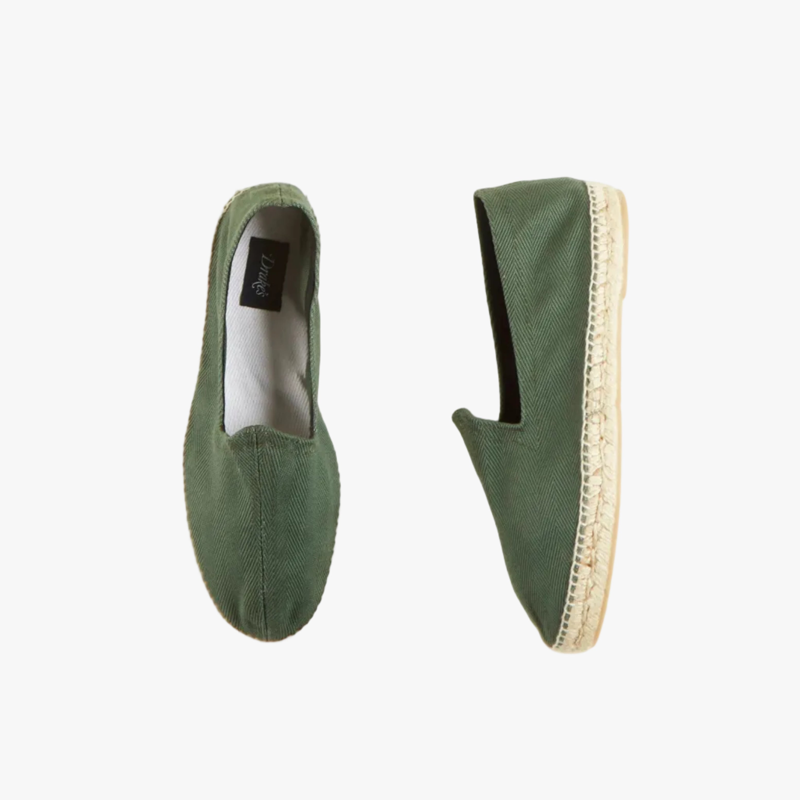 Drake’s Herringbone Cotton Espadrilles Green Top View