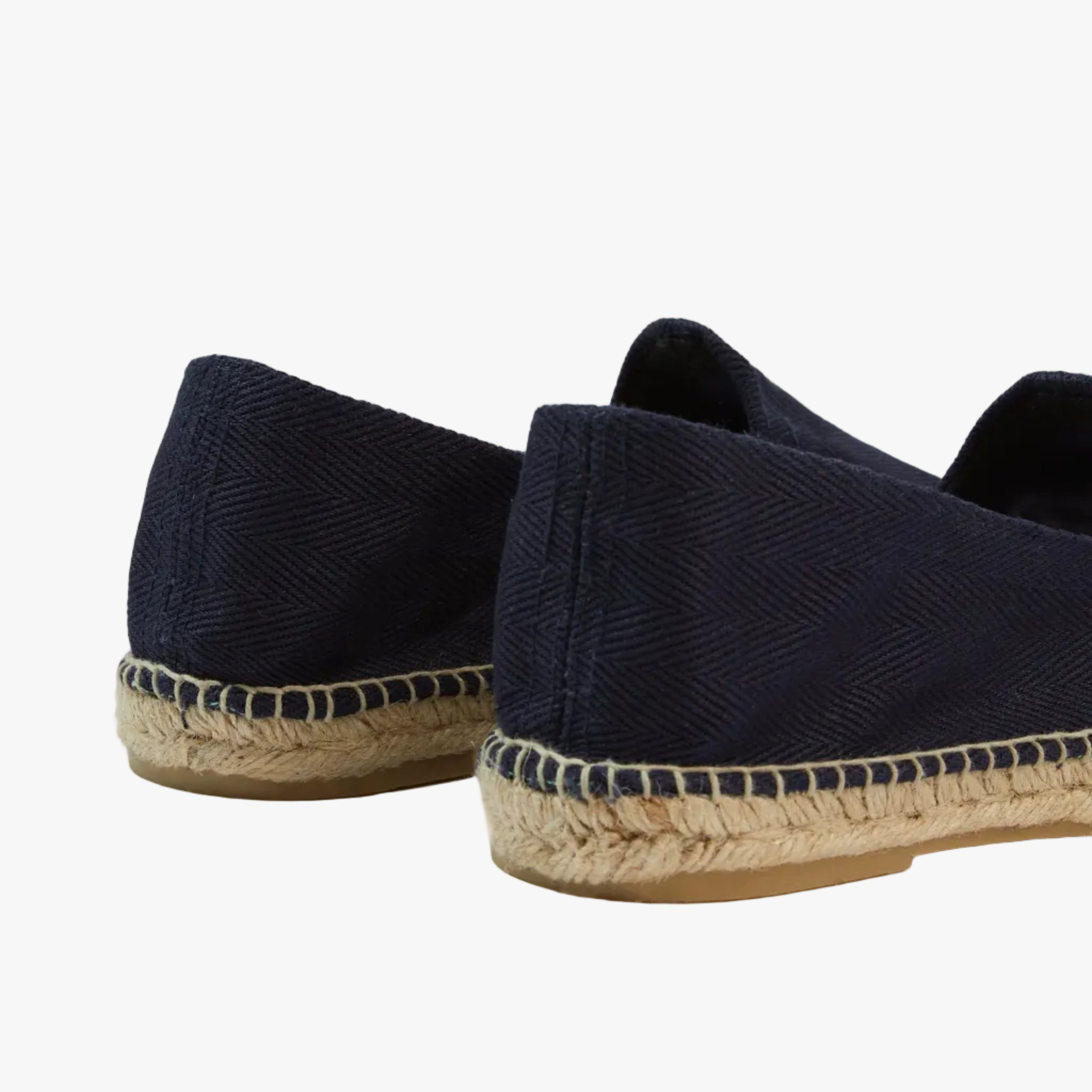Drake’s Herringbone Cotton Espadrilles Navy Heel Detail