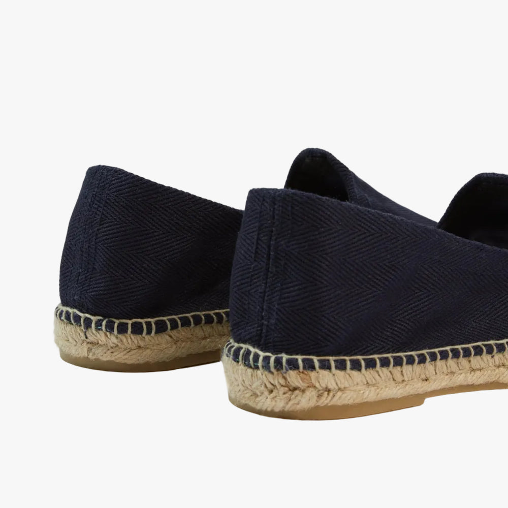 Drake’s Herringbone Cotton Espadrilles Navy Heel Detail