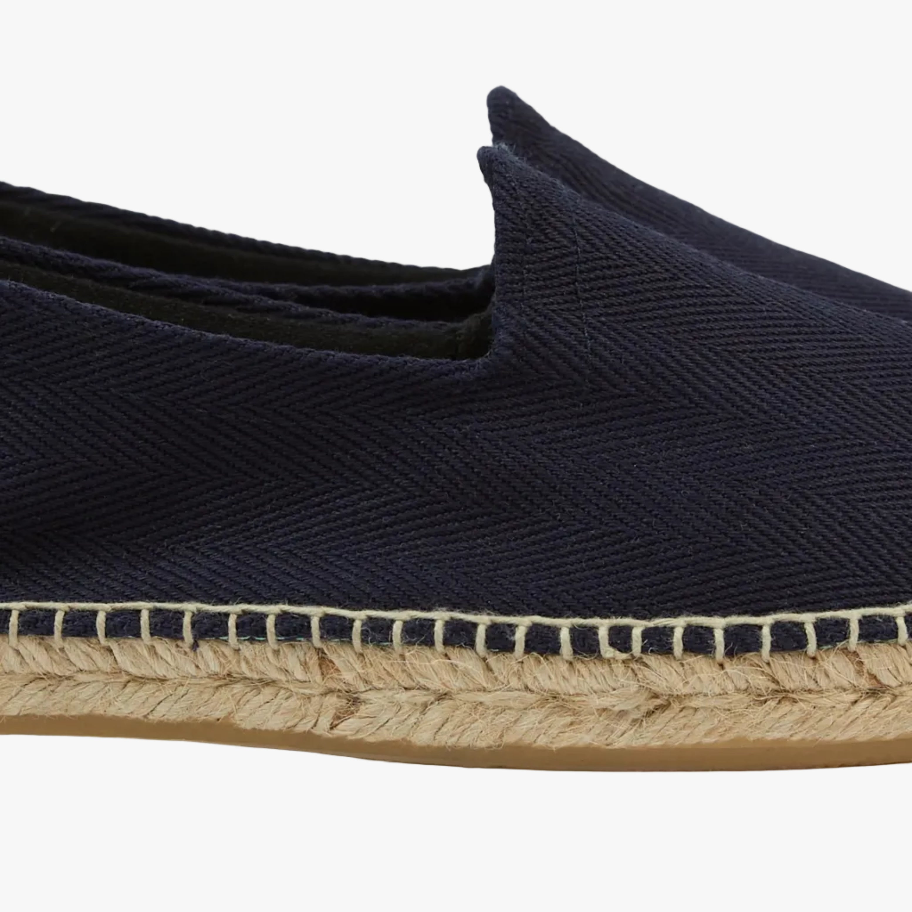 Drake’s Herringbone Cotton Espadrilles Navy Herringbone Fabric Detail