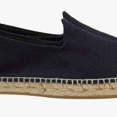 Drake’s Herringbone Cotton Espadrilles Navy Herringbone Fabric Detail